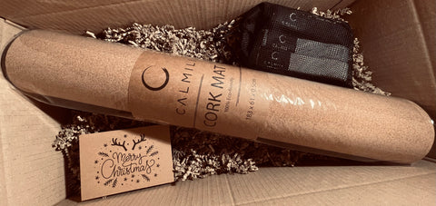 Cork yoga mat and long fitness bands for home workouts